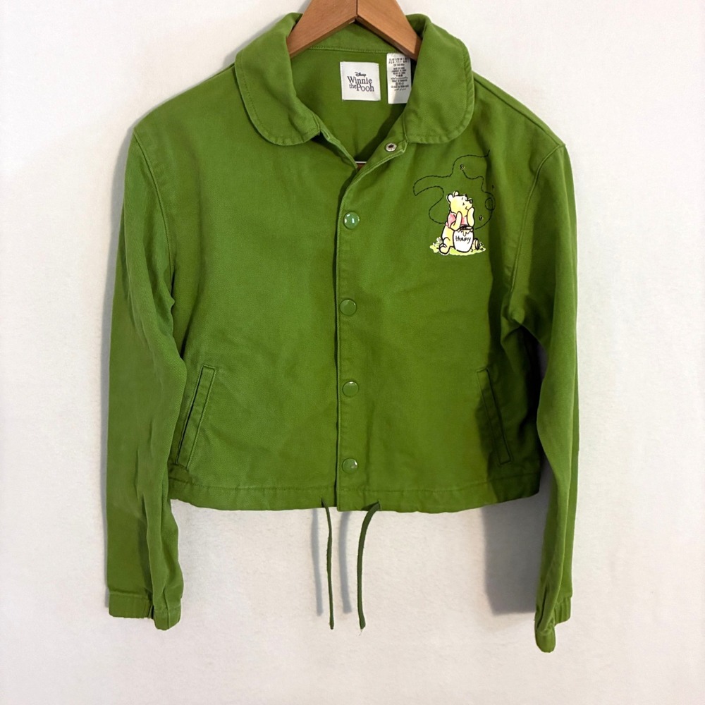 Disney Winnie The Pooh Cropped Jacket Women's Size S Snap Nostalgic Cartoon